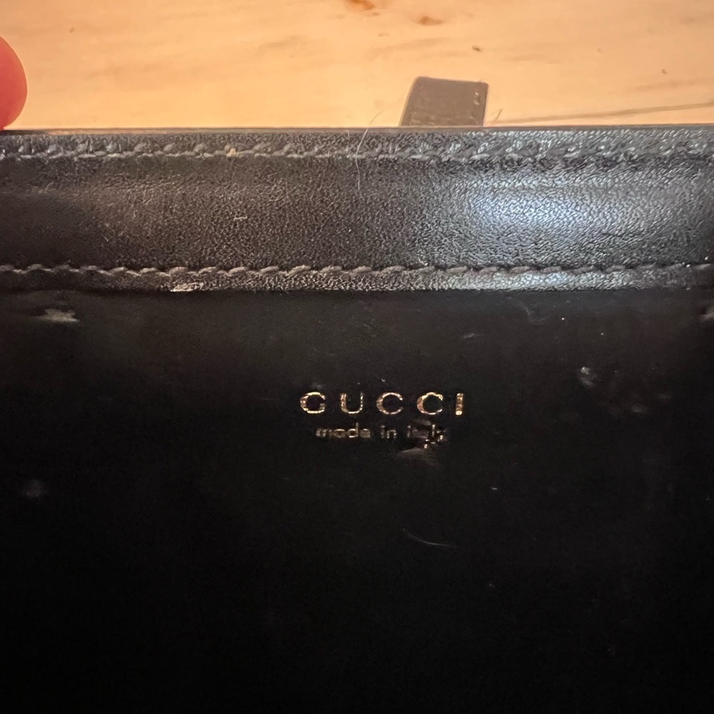 Gucci Black Leather Evening Bag with Gold Hardware and Wrist Strap AUTHENTIC - Picture 7 of 9